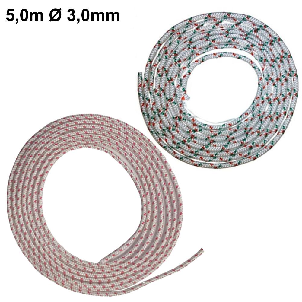 Starter rope for lawn mower pull cord 5 0 meters long with 3 0mm diameter replacement part suited for various garden machinery