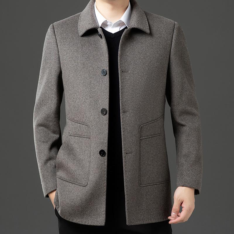Men's Winter Double-Sided Wool Coat with Detachable Down Liner - Casual Windbreaker Jacket for Middle-Aged Dads