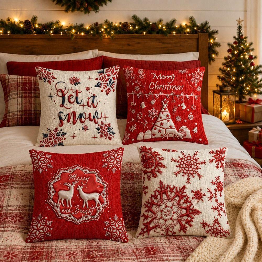 Machine Washable Christmas Pillow Covers Flat Printing Short Plush Pillow Case For Adults