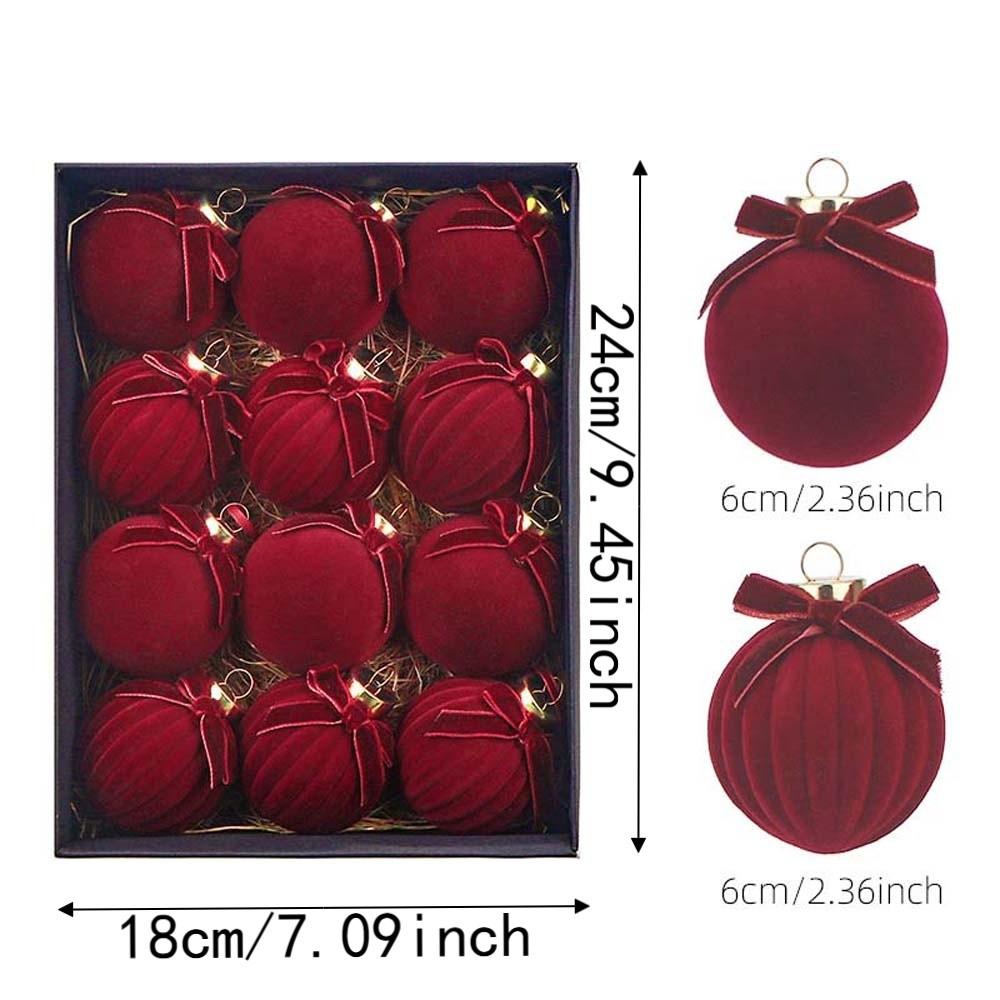 Assorted Colors Velvet Bow Baubles Striped Texture Hanging Bowknot Balls Holiday Party
