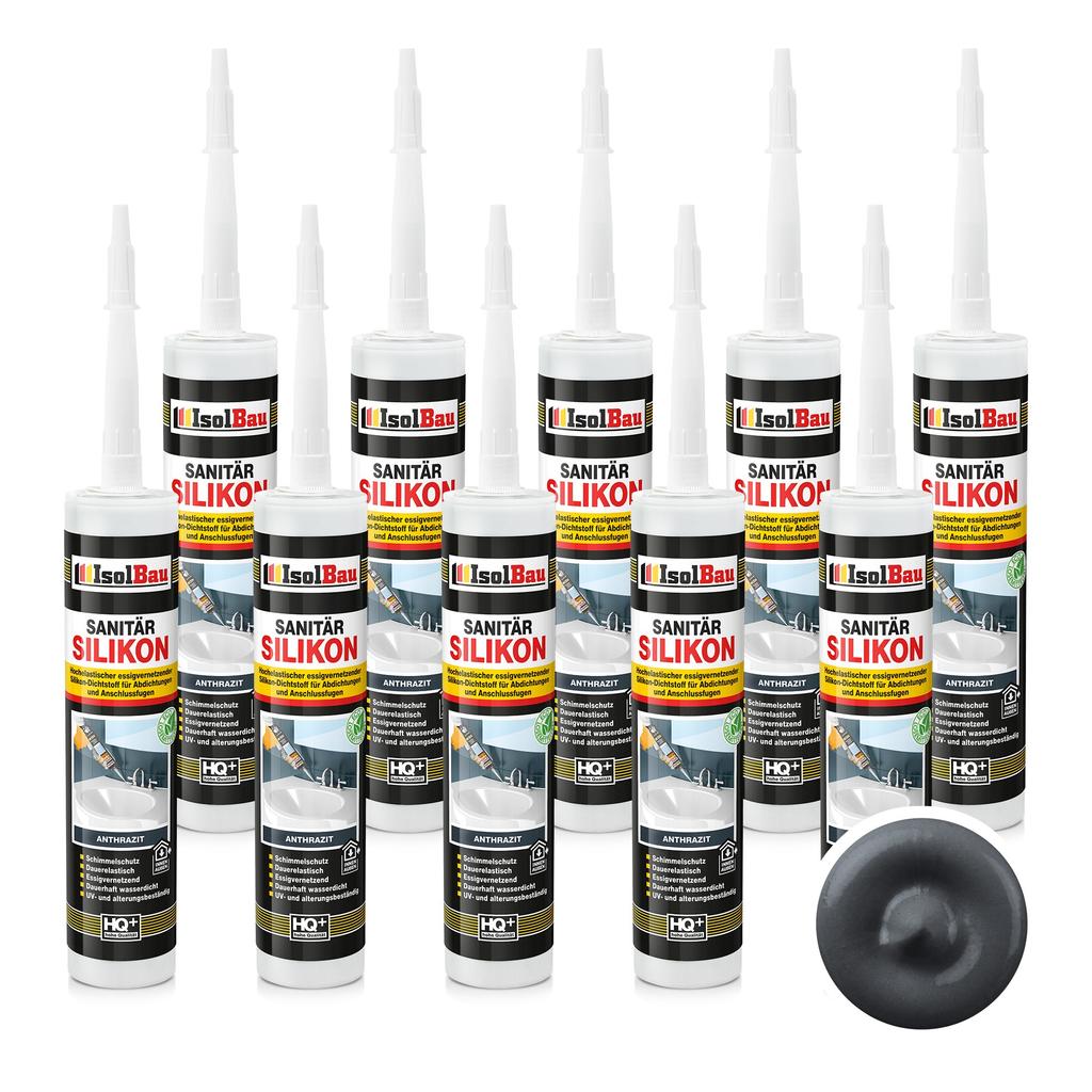 IsolBau Sanitary Silicone Anthracite Sanitär Silikon 10 x 300ml