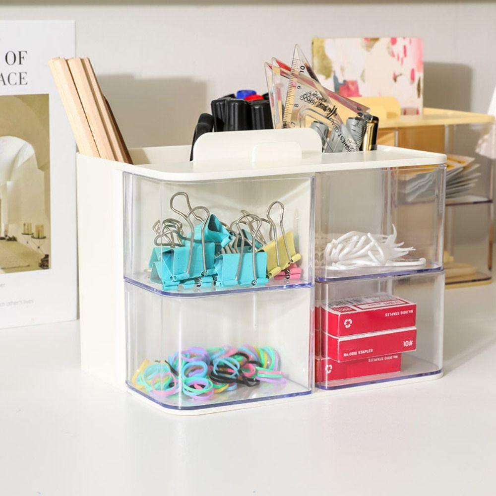 Multi Grid Stationery Storage Box Large Capacity Makeup Brush Holder Durable Pen Container Student