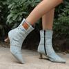 Large Size 34-48 Autumn Winter New Ankle Boots Women Pointed Toe Denim Cloth Material Kitten High Heels Zip Western Booties Blue