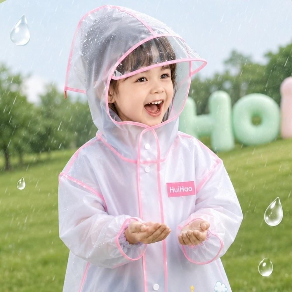 EVA Children Rain Poncho Transparent Student Rainwear Cute Rain Coat Jacket Outdoor Use
