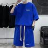 Мужской комплект из 2 предметов, повседневный спортивный костюм, шорты, летний свободный спортивный костюм с коротким рукавом, спортивный комплект, домашняя одежда с вафельной текстурой, подходящий костюм