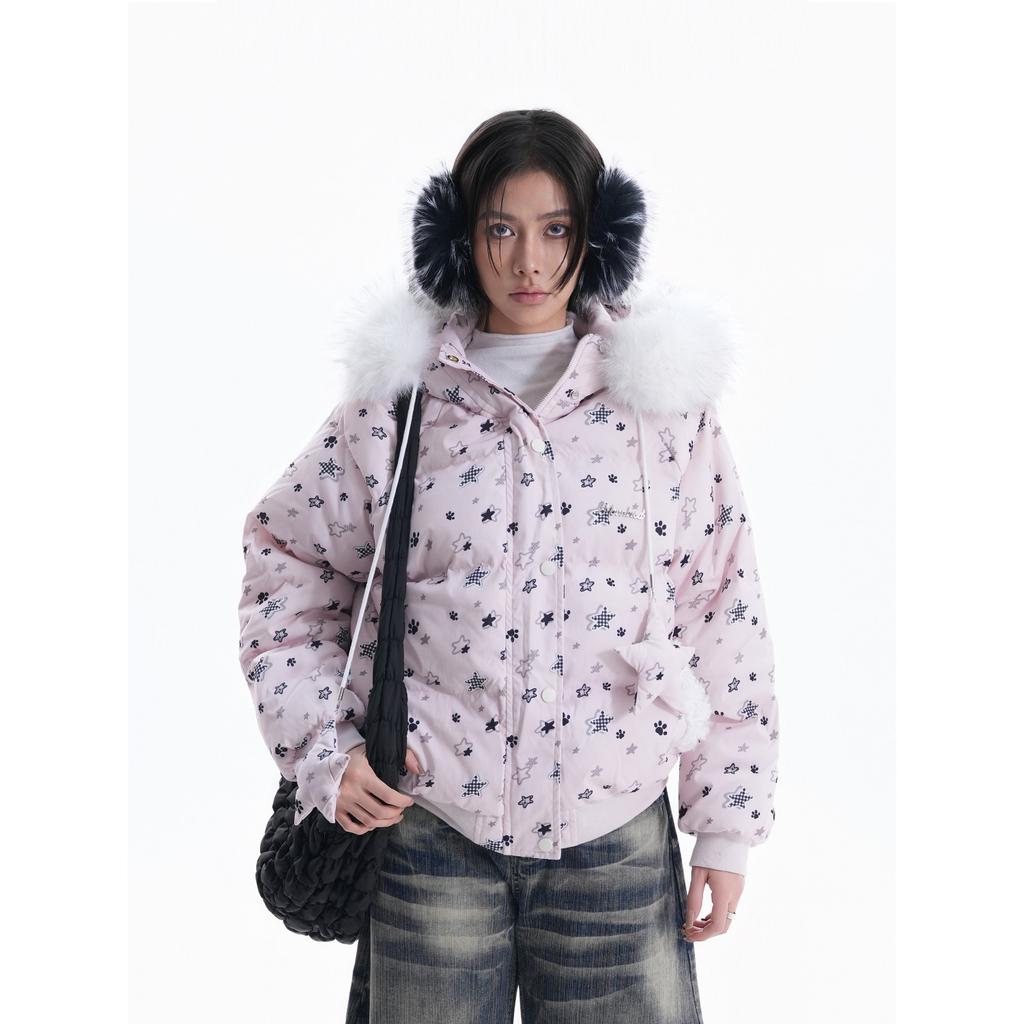 Full of stars three-dimensional hairy hooded cotton clothes female winter sweet sister loose small bread clothes warm jacket