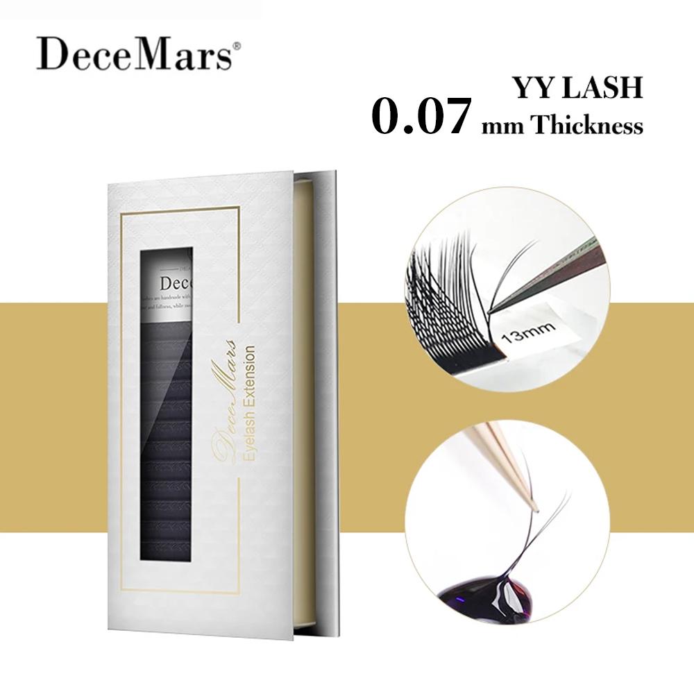 DeceMars Наращивание ресниц YY - 0,07 мм, изгиб D или C 2D(4D)  Y-образные сетчатые тонкие пучки 12 рядов предварительно веерные ресницы