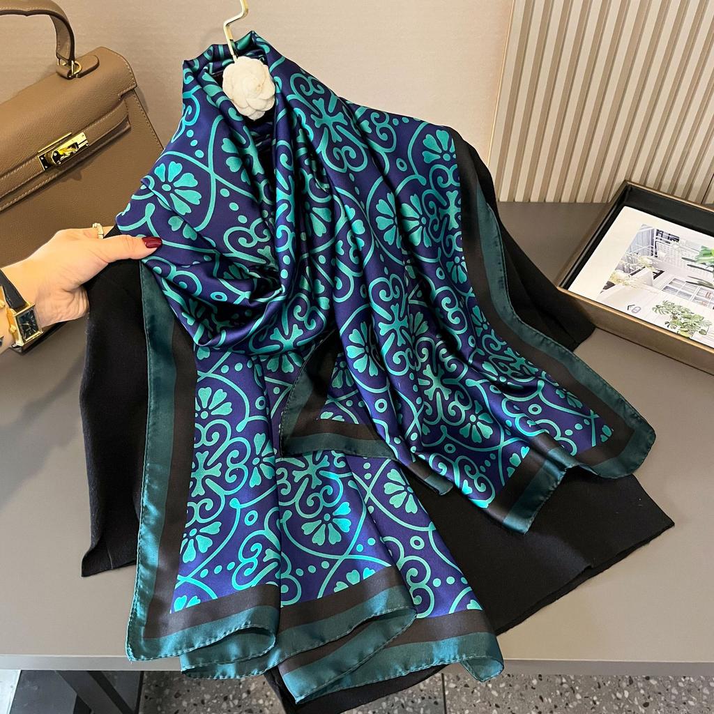 180*90CM Fashion Dustproof Big Bandanna Popular Satin Finish Silk Shawls Scarves Luxury Print Sunscreen Beach Towel