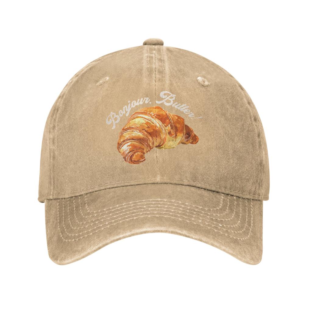 Bonjour Butter Funny Croissant Unisex Women Unstructured Baseball Caps French Cuisine Distressed Denim Hat Outdoor Gift Snapback