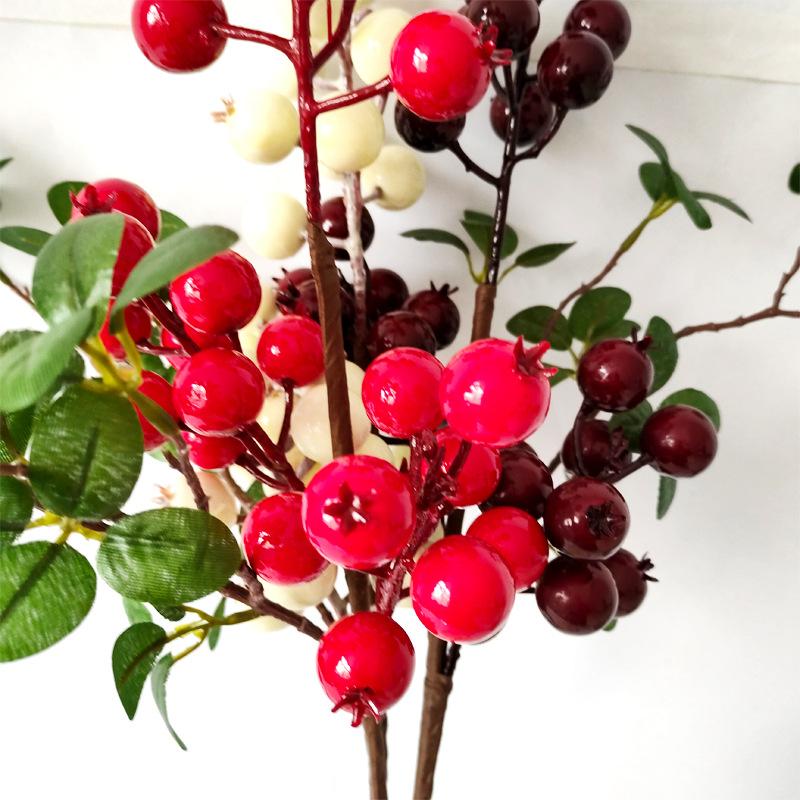 2pcs Simulated 3-Head Small Pomegranate Fruit Branch Simulated Fruit Berry Christmas Fruit Shooting Props Home Soft Decoration Direct Sales