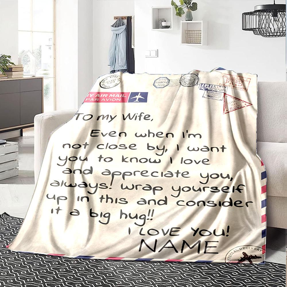 To My Wife A Big Hug Multipurpose Customizable Blanket Personalized Name Soft Warm Cozy Versatile For Sofa Couch Office Bed Picnics Four Seasons