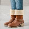 New Snow Boots for Women In Autumn and Winter Low Cut Solid Color Velvet Cotton Warm Belt Buckle Large Size Women's Boots