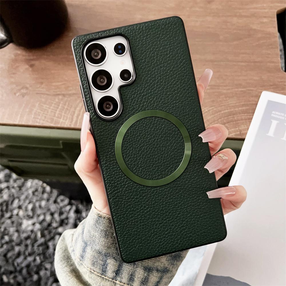Тонкий кожаный чехол-книжка с магнитом и узором личи для Samsung S25 S24 Plus FE S22 S23 Ultra A56 A36 A26 A16 Гибридная защитная крышка