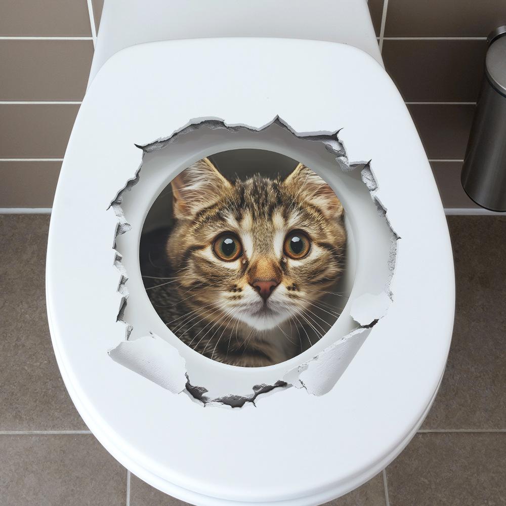 Мультяшная комбинация сломанная стена кошка ванная комната ванная комната украшение дома декоративные настенные наклейки самоклеящиеся