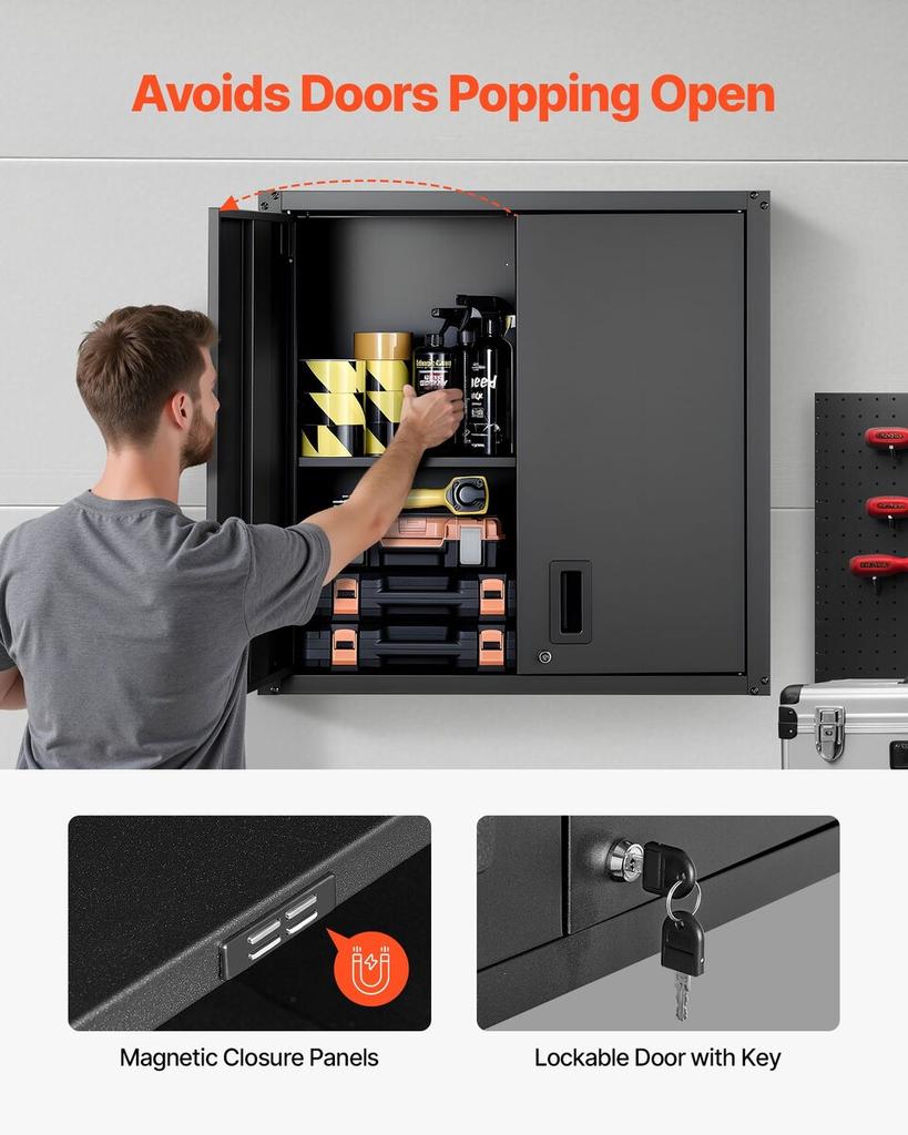 Metal Wall Cabinet, 76.2W x 31D x 76.2H cm, Steel Floating Hanging Storage Cabinet with Locking Doors and Adjustable Shelf for Garage, Basement,
