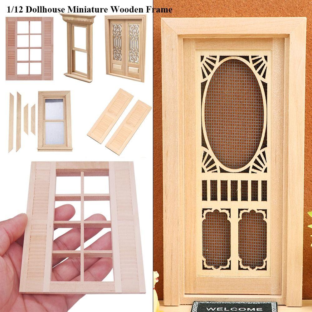 Dollhouse Furniture DIY Double Window Glass Plate Doll House Window Wooden Frame Doll Furniture