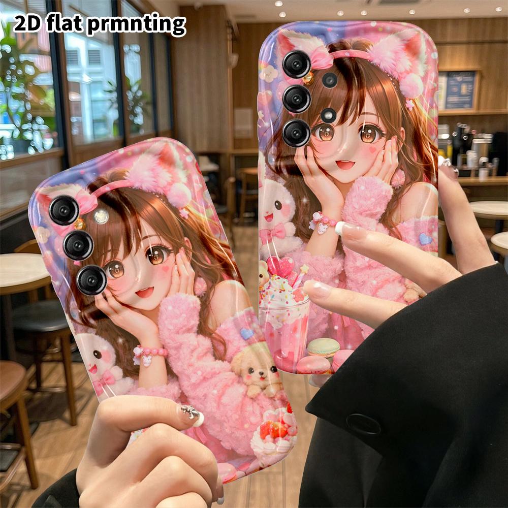 Чехол для телефона: Плоский 2D Защитный чехол для Samsung Galaxy A34 A35 M05 M06 S20 S22 S21 FE Plus 5G, Девушка с кошачьими ушками, Рождественский и Хэллоуинский подарок