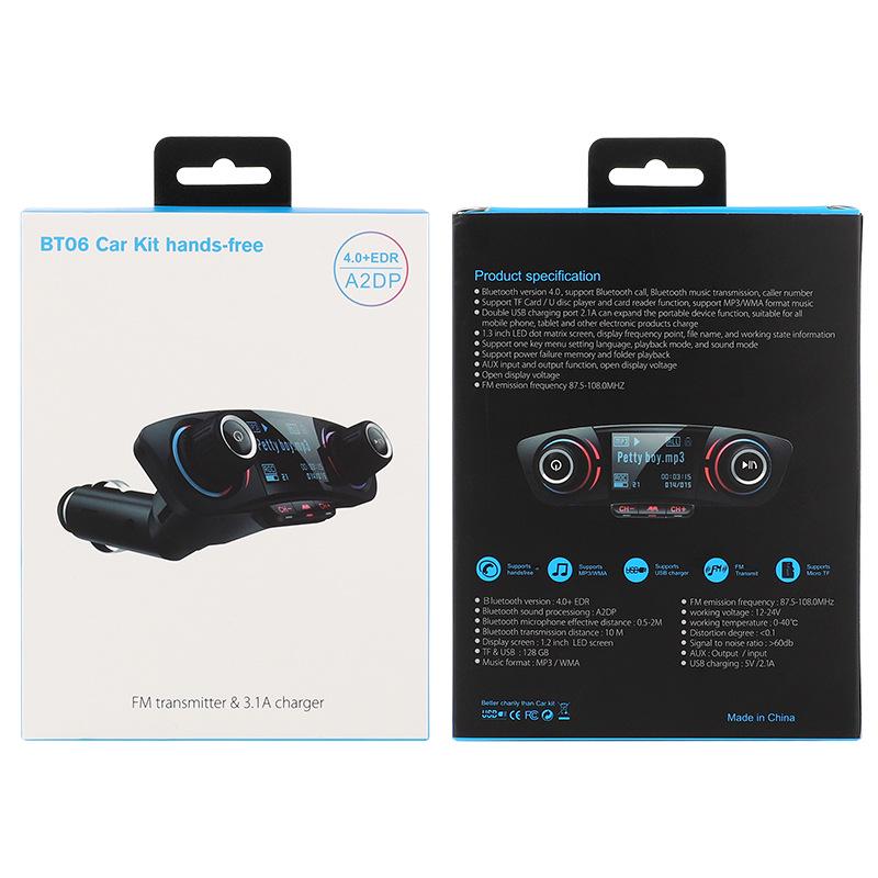 BT06 Автомобильный MP3 Bluetooth FM-передатчик с функцией Hands-Free и быстрой зарядкой 2.1A.