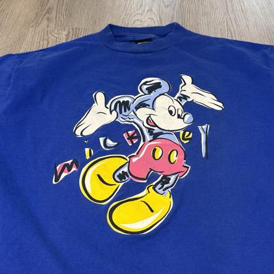 Винтажная синяя футболка Mickey Unlimited с прыгающим Микки Маусом, 90-е, размер XL, короткий рукав