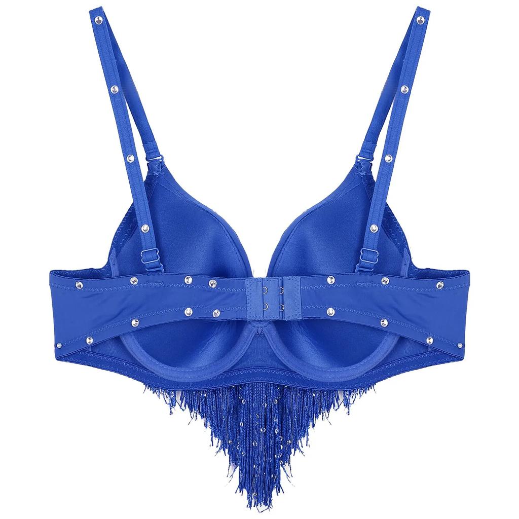 Женская одежда для танца живота для взрослых, Клубная одежда, бюстгальтер пуш-ап, латинский бюстгальтер с блестками, кисточками и стразами, топы, горячая вечеринка, клубный костюм для выступлений