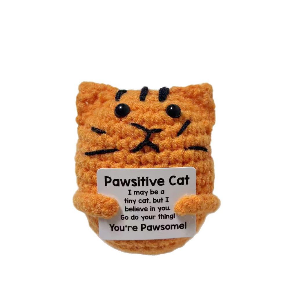 Personalized Cute Crochet Positive Energy Cat Doll Home Room Decoration Handmade Knitted Cat Ornament Christmas Party Decor Gift