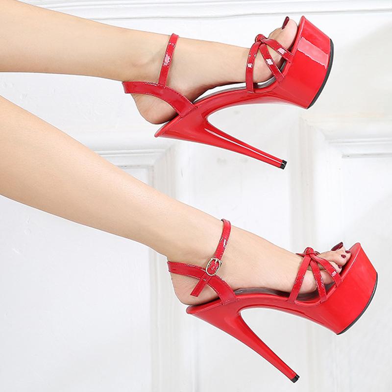 Летние туфли на каблуках женские лакированные босоножки на платформе с пряжкой на щиколотке на шпильке для вечеринок женская обувь для танцев на пилоне