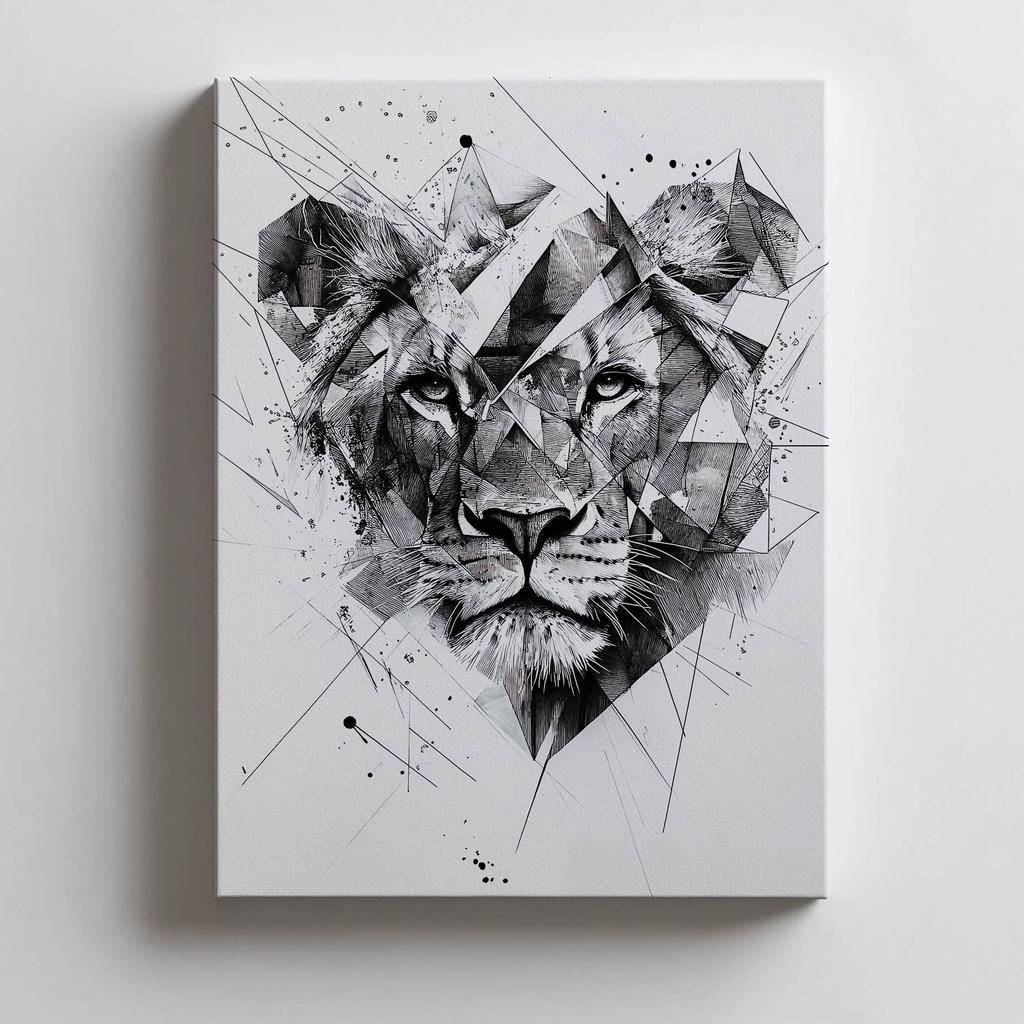 Plakat Lew W Geometrii Plakat Lew W Geometrii, 40X50 Cm, Rama Aluminiowa Czarna, Papier Matowy 230 Gsm