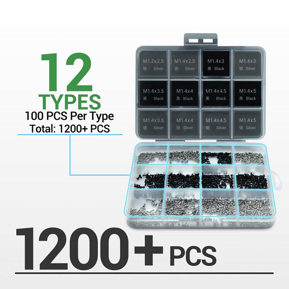 2UUL SC12 1200Pcs Spare Screw 12 Types Phillips Screws for Android Phone Repairs