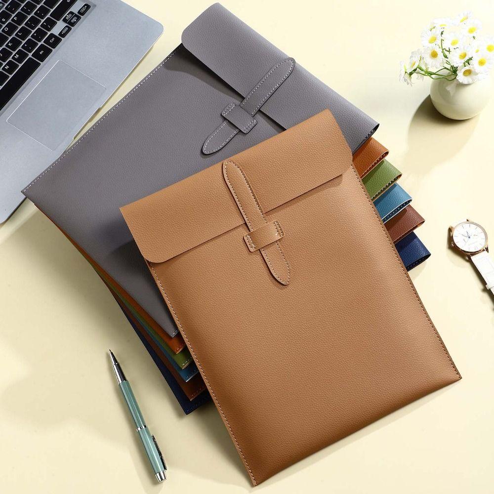A4 Thick Document Bag Large Capacity Paper Organizer Leather File Folder Laptop Case Cortex Vertical Business Information Bag