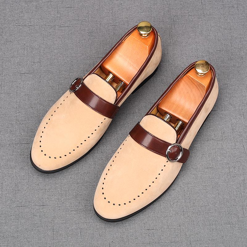 Fashion Fashion New Men Suede Leather Wedding Dress Shoes Male Casual Flats Monk Strap Loafers Homecoming Prom Zapatillas Hombre