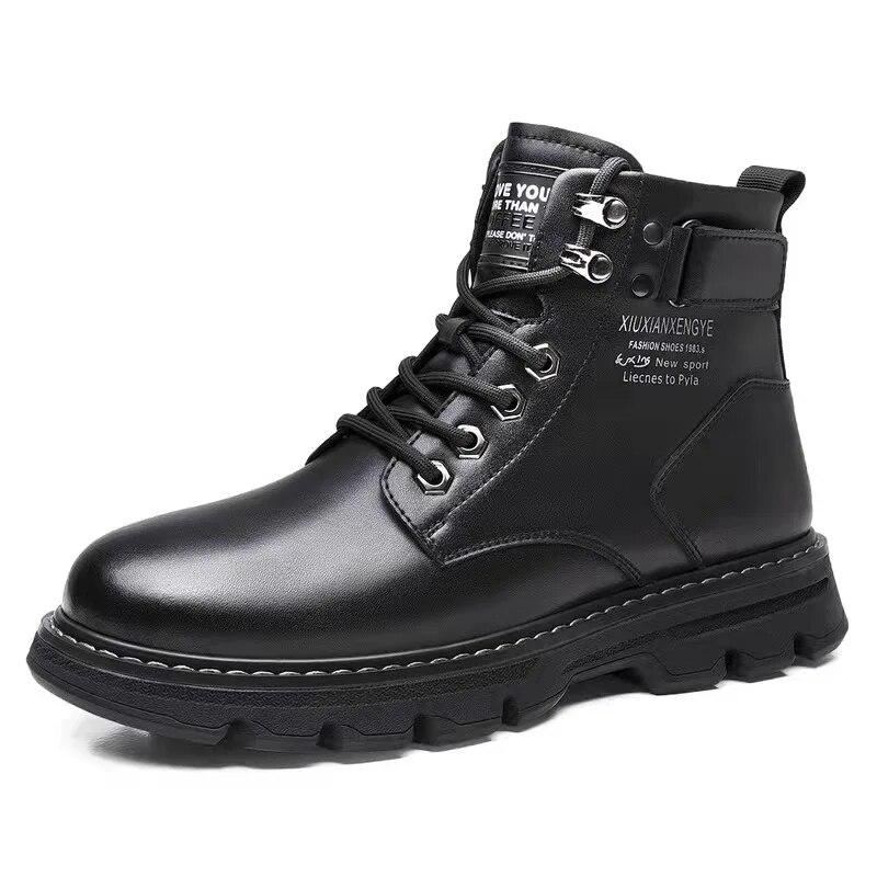 Winter Shoes Casual Men'S Boots Lace-Up Comfortable Leather Martern Boot Male Brand Designer Ankle Booties Fashion Men Shoe