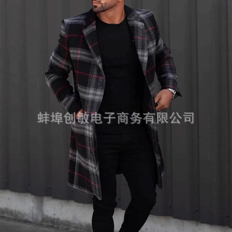 2025 Костюмный воротник Карман Мужское пальто Куртка Мужской большой размер Ветровка Осень и Зима Шерстяное пальто