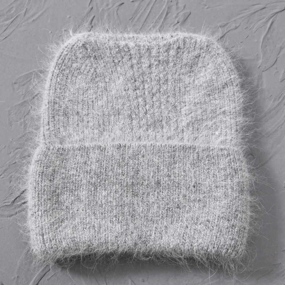 Autumn and winter new solid color ruffled cat ear hat warm wool hat angora rabbit down rabbit hair knitted hat cold hat