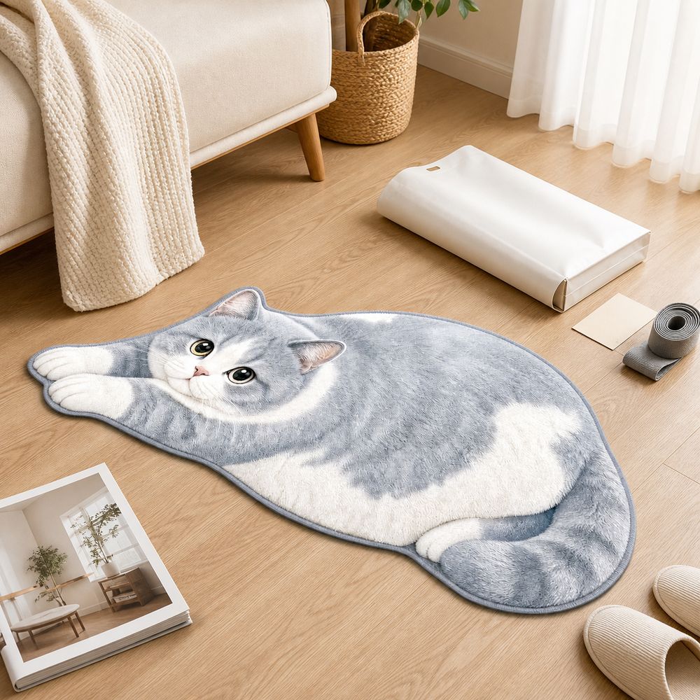 Decorative Rug Cat Shaped Rug Cat Pattern Cat Floor Mat Cute Animal Door Mat Living Room Decor