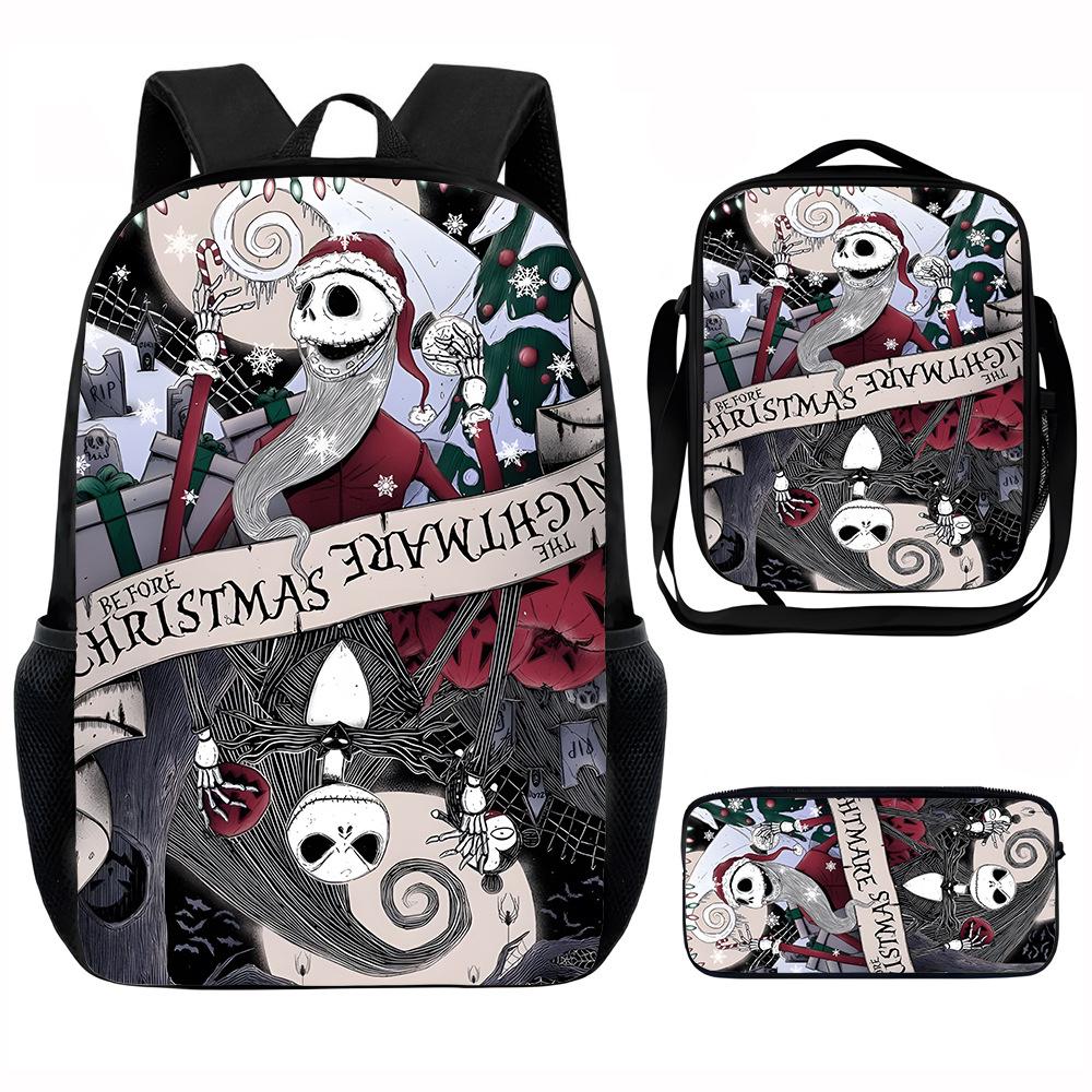 The Nightmare Before Christmas-Christmas Horror Night Student School Bag Meal Bag Three-piece Set