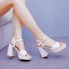 Square toe Strap Buckle White Women Gladiator Sandals Summer Platform Wedges Thick High heels Chunky Shoes Party Shoes
