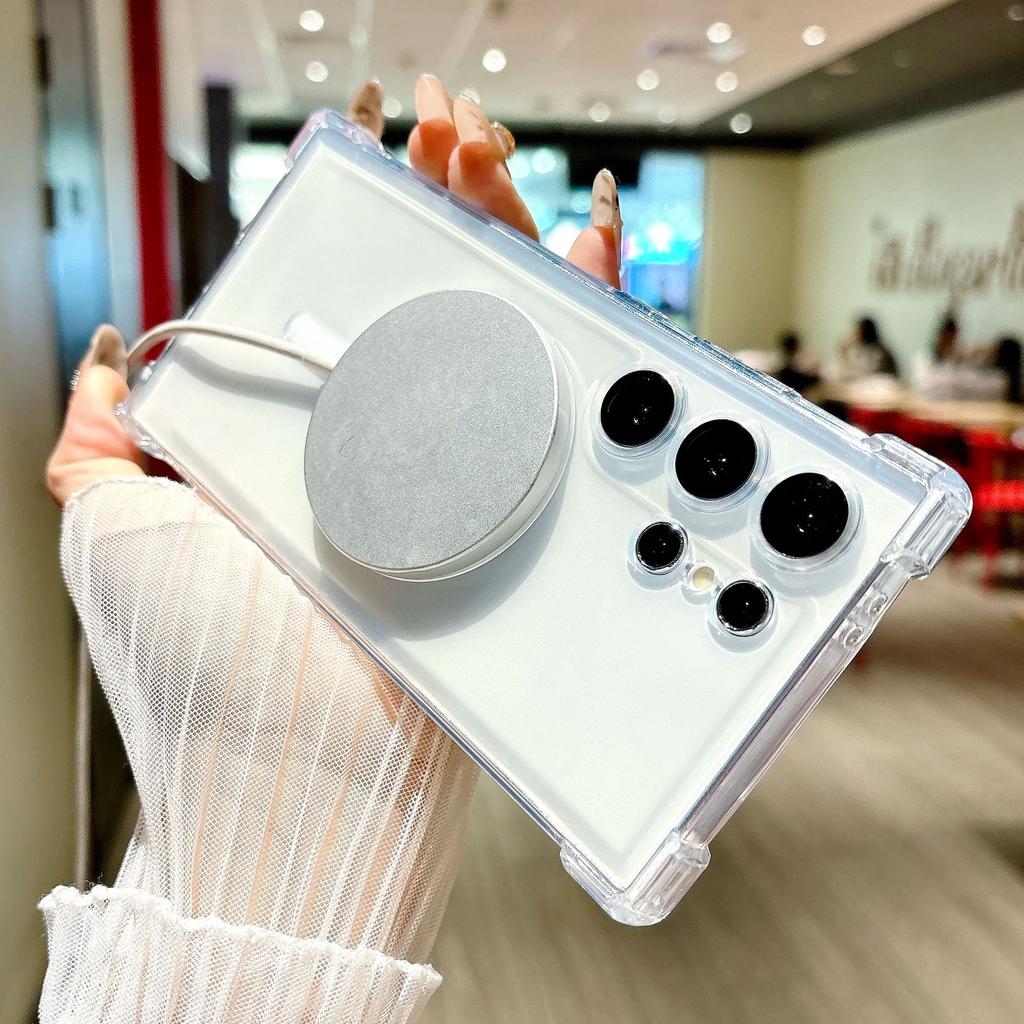 Прозрачный противоударный силиконовый чехол MagSafe для Samsung Galaxy S25 S24 S23 Plus Ultra FE Магнитная защита камеры Мягкая накладка
