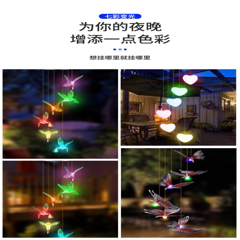 Синие колокольчики ветра Генерация солнечной энергии Для двора Наружное украшение Подвеска колокольчиков ветра Солнечный колокольчик ветра с колибри