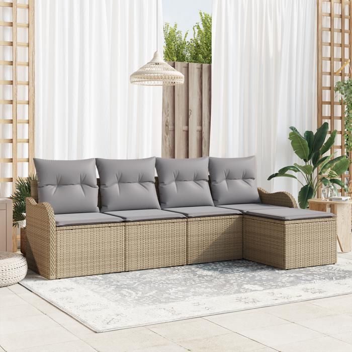 VidaXL Ensemble de Canapé de Jardin 5 Pièces avec Coussins Beige Poly Rattan 3354329
