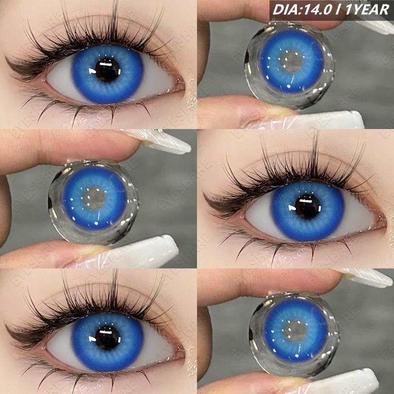 Eyeshare Various Styles of Colored Contact Lenses, Sweet and Cute Pink Contact Lenses, Gentle and Smart Blue and Gray Lenses, 2 Pieces/Pair Per Year