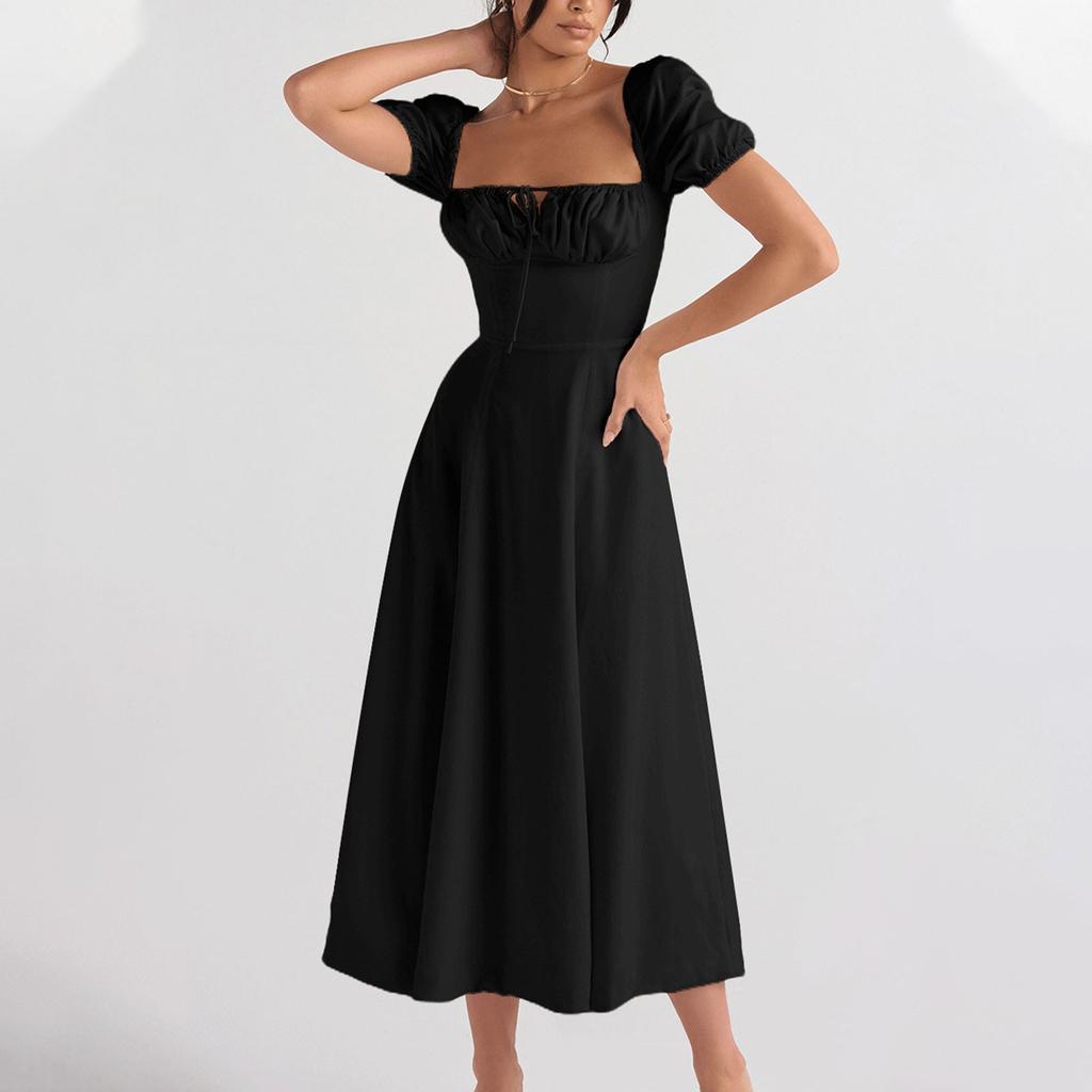 Ladies Spring And Summer Fashion Short-Sleeved Gentle Style Mid-Length Dress