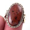 Natural Mahogany Obsidian Gemstone 925 Sterling Silver Two Tone Ring Size 7 p8V52
