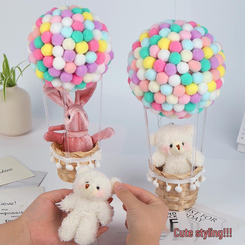 Набор для поделок «Ночник-воздушный шар из помпонов» - Занятие для родителей и детей с разноцветными плюшевыми шариками