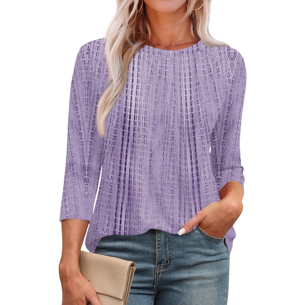 Модная футболка с круглым вырезом, рукавом 3/4, принтом, повседневная базовая плиссированная футболка-пуловер