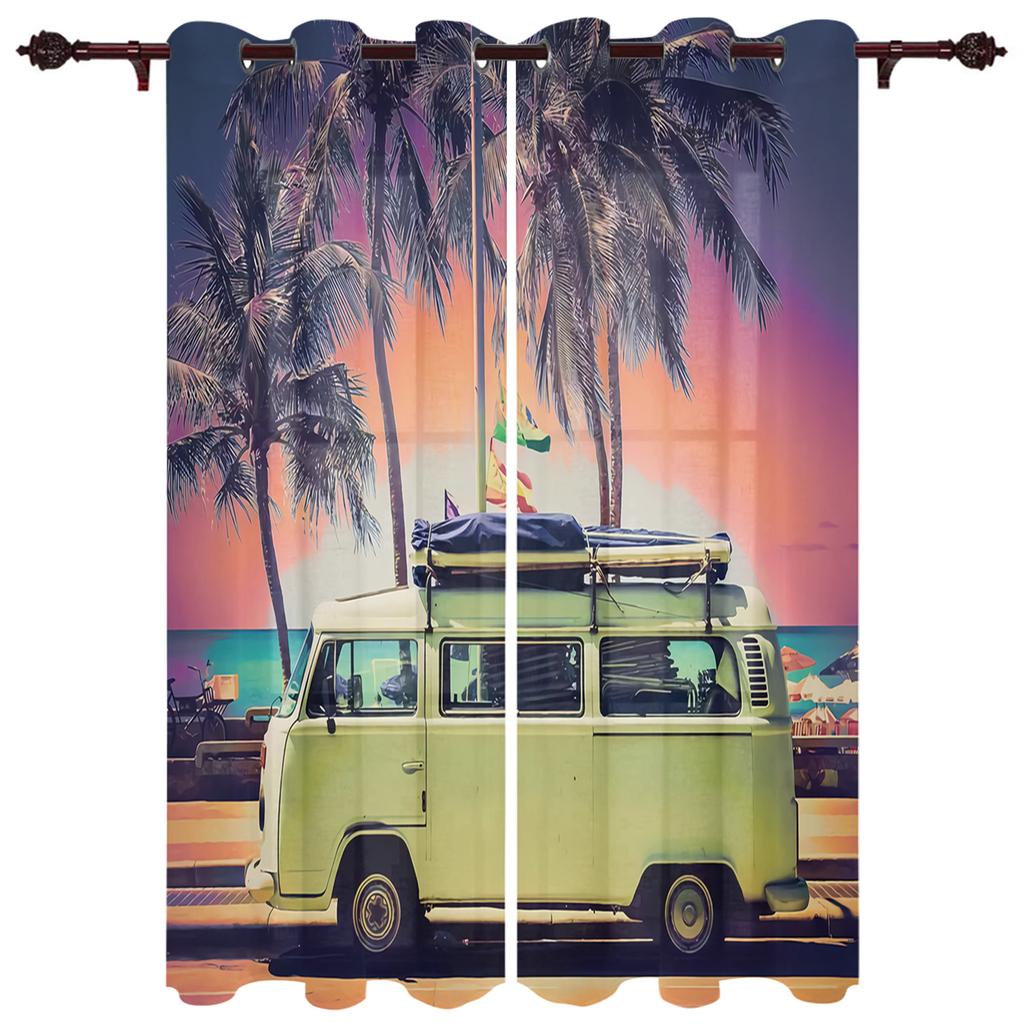 Windows Sea Beach Blue Sky White Clouds Luxury Home Curtains Modern Home Supplies Living Room Bedroom Custom Curtains