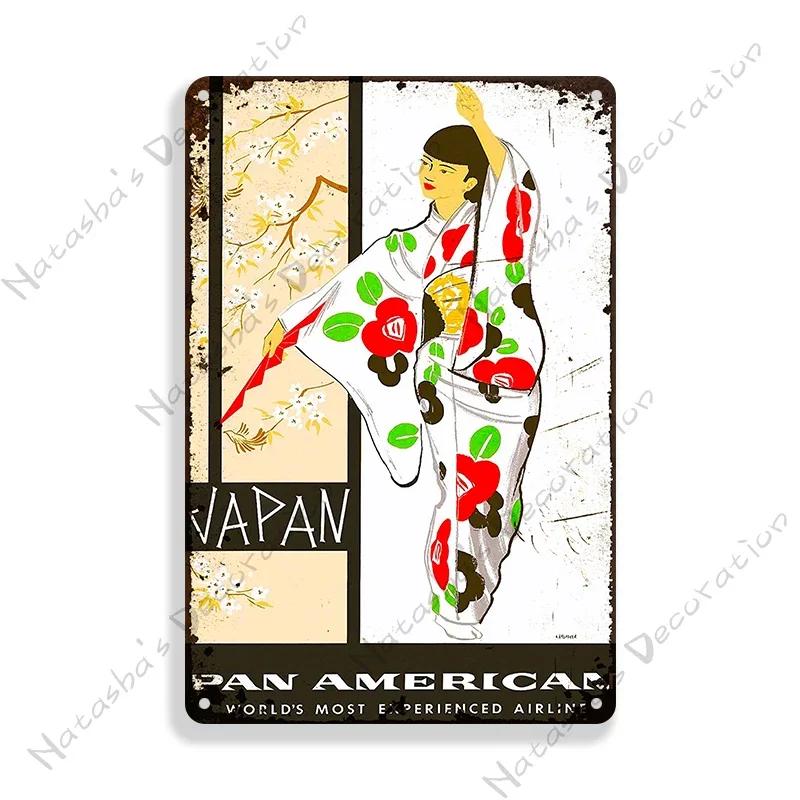 Япония Металлическая жестяная табличка Металлический постер Декоративная тарелка Винтажная металлическая плакетка Домашний бар Настенный декор Тарелка для путешествий Индустриальный декор