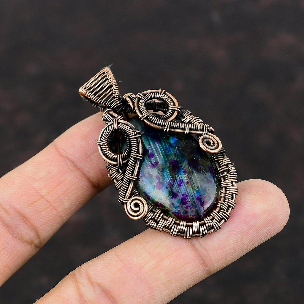 Подвеска из нескольких огненных лабрадоритов с драгоценными камнями, медная проволока, кулон ручной работы, замечательный медный ювелирный кулон для подарка, ювелирные изделия из проволоки