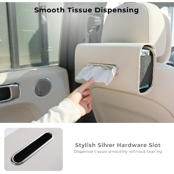 Car Tissue Holder, Ompellus Premium PU Leather Tissue Box Holder For Car Seat Back, Extra Large Tissue Box Cover Rectangle Fits For Regular Size