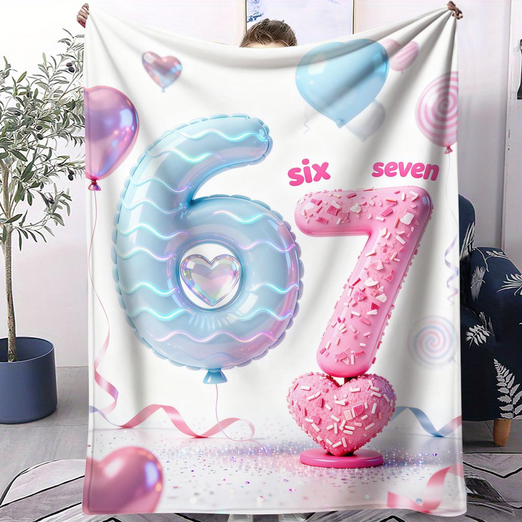 67 Six Seven Element pattern Flannel printed blanket suitable for all seasons suitable for living room office sofa and travel