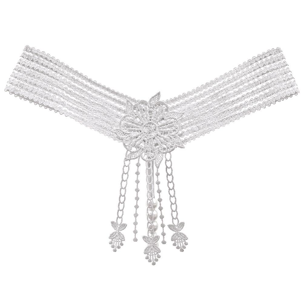 European and American Sex Panties Women Rub Yin Pearl A Thread Bed Tease Hot Perspective Embroidered Thong Women